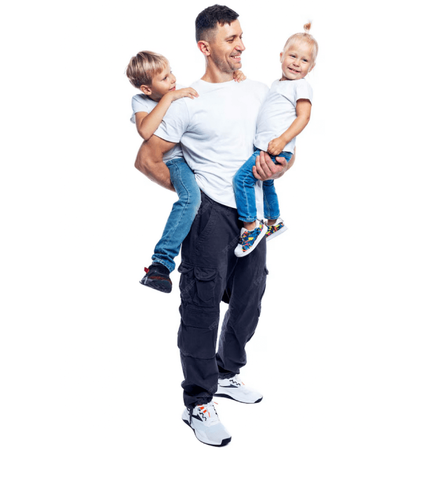 Man holding children